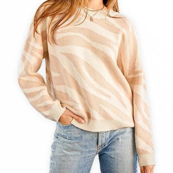 Lulus Sweaters - Lulus Beige Zebra Print Knit Sweater